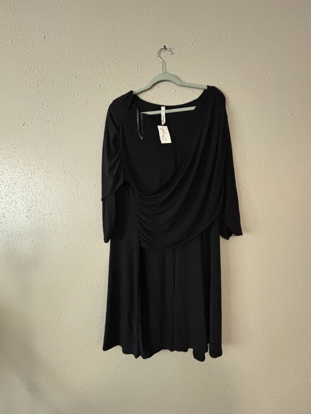 NY Collection Black Long-Sleeve Draped Dress